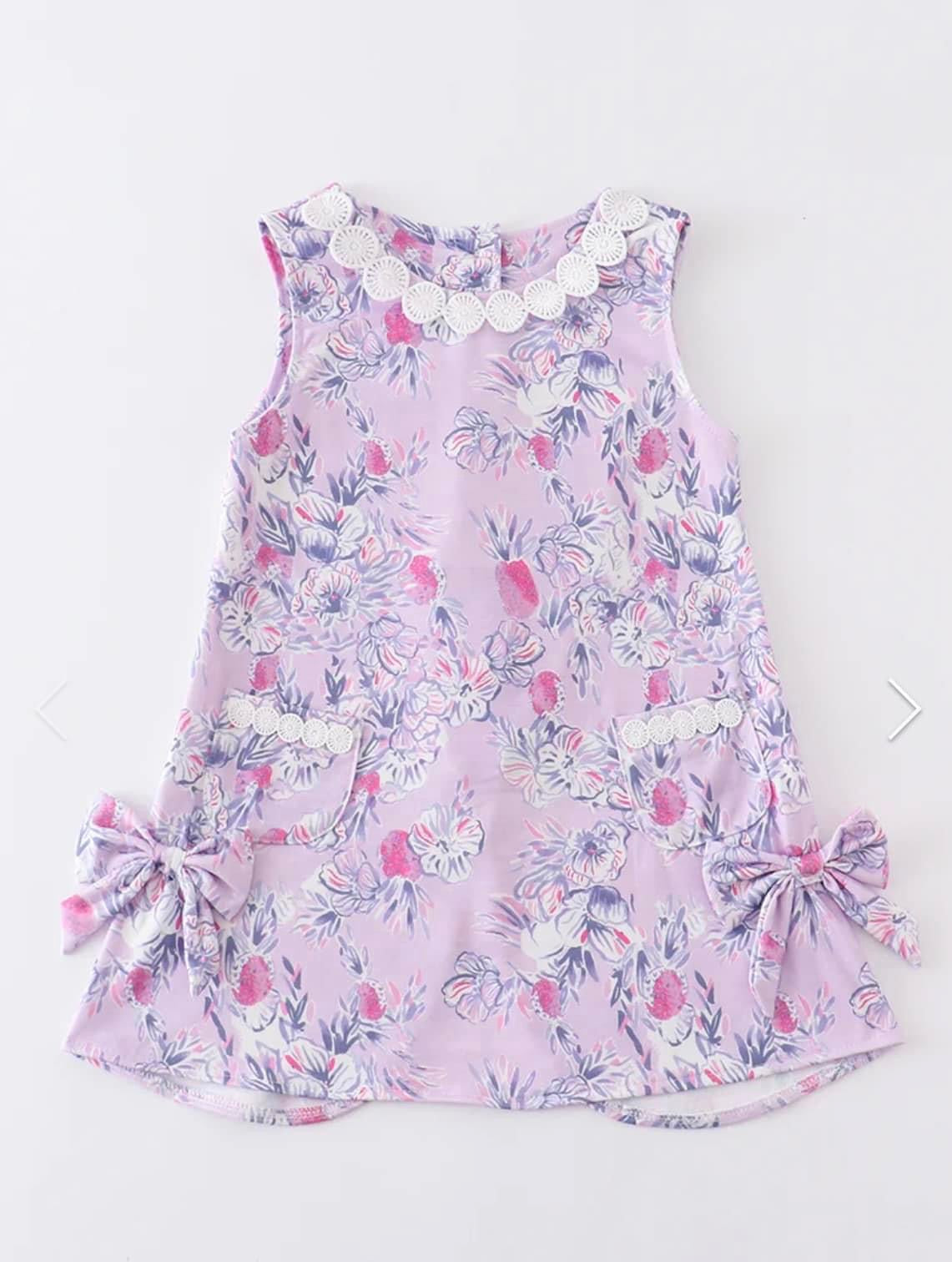 Purple Floral Print Pocket Dress