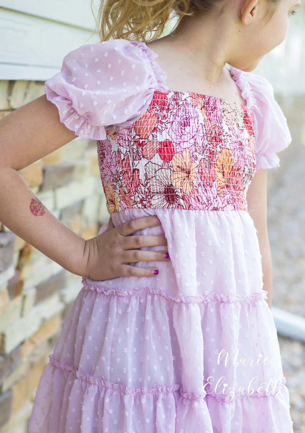 Smocked Swiss Dot Chenille Floral Dress by Marie Elizabeth