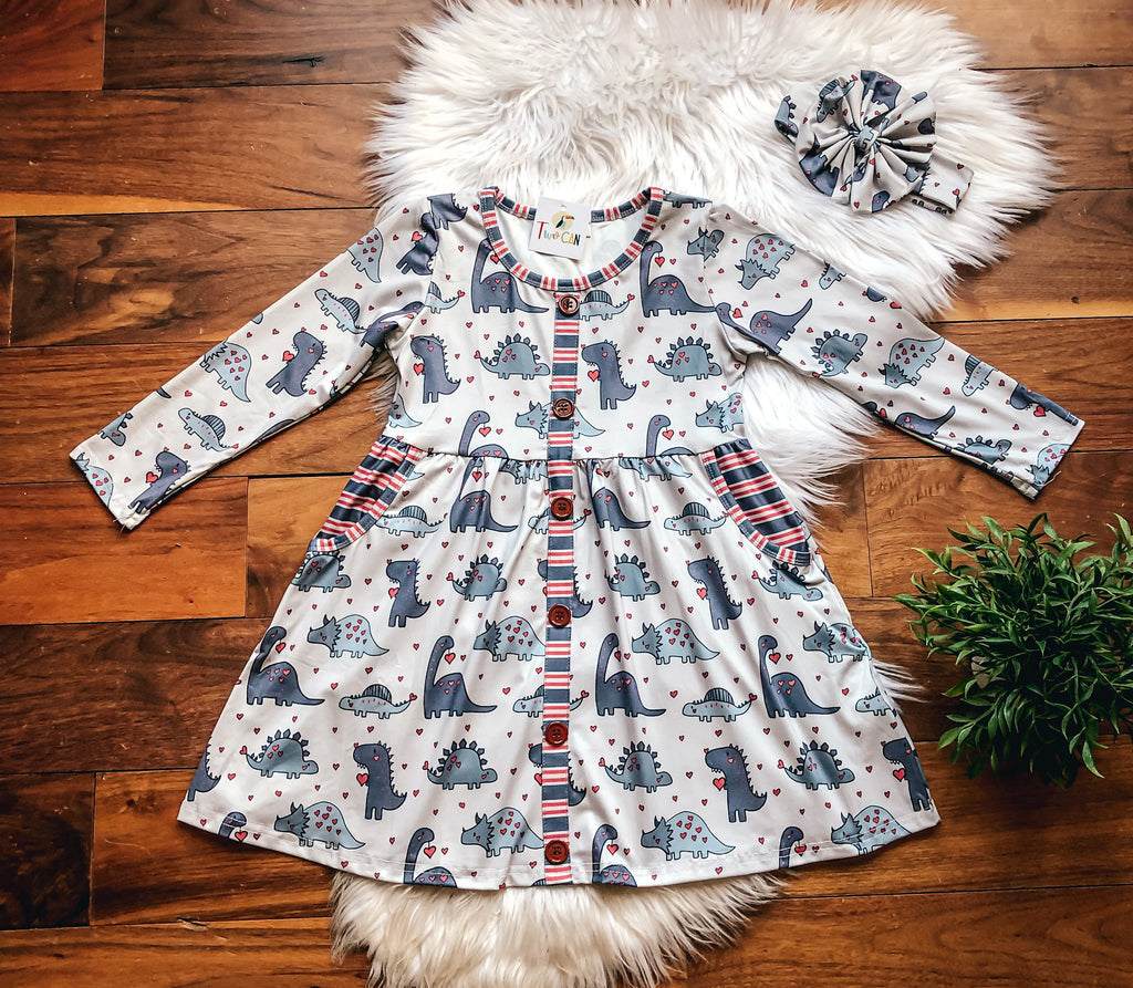 Pre-Order Dino Love long Sleeve Dress By TwoCan