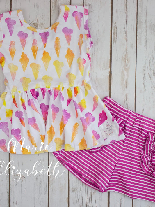 Watercolor Ice Cream Peplum 2-Piece Set by Marie Elizabeth
