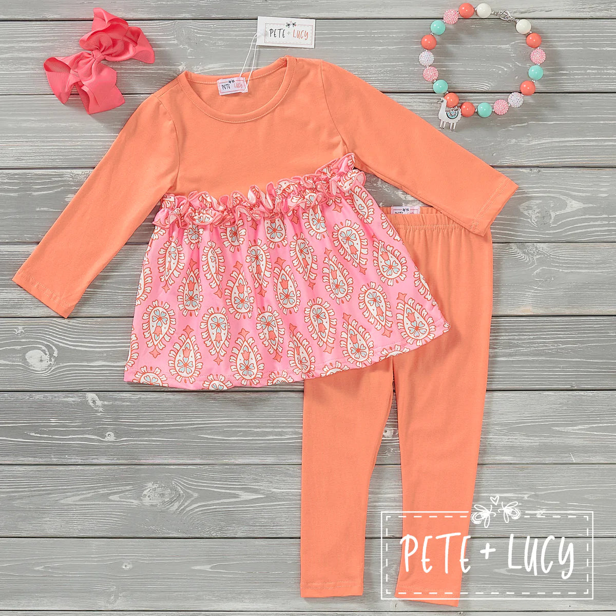Peach Paisley 2 Piece Pant Set by Pete + Lucy
