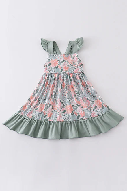 Floral Print Flutter Trim Dress by Honeydew