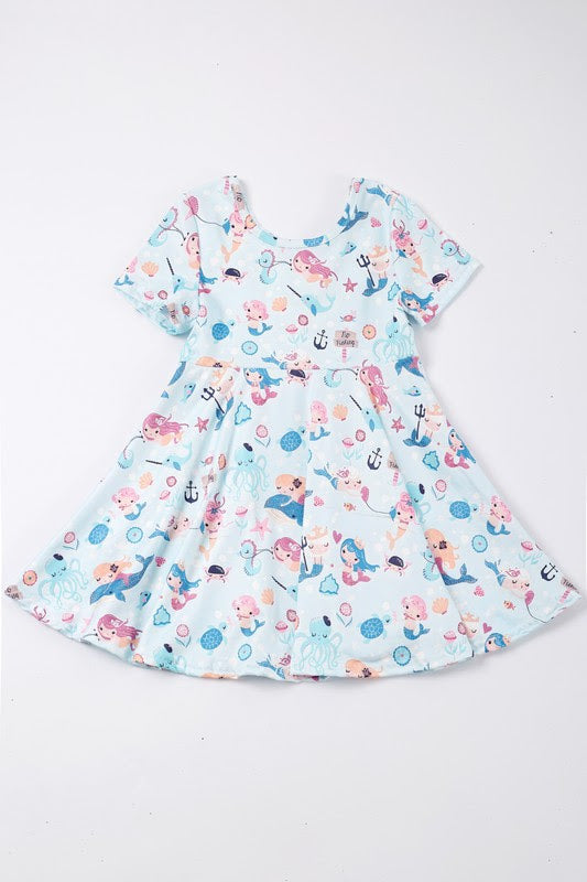 Mermaids, Seahorses & Narwhals Dress by Clover Cottage