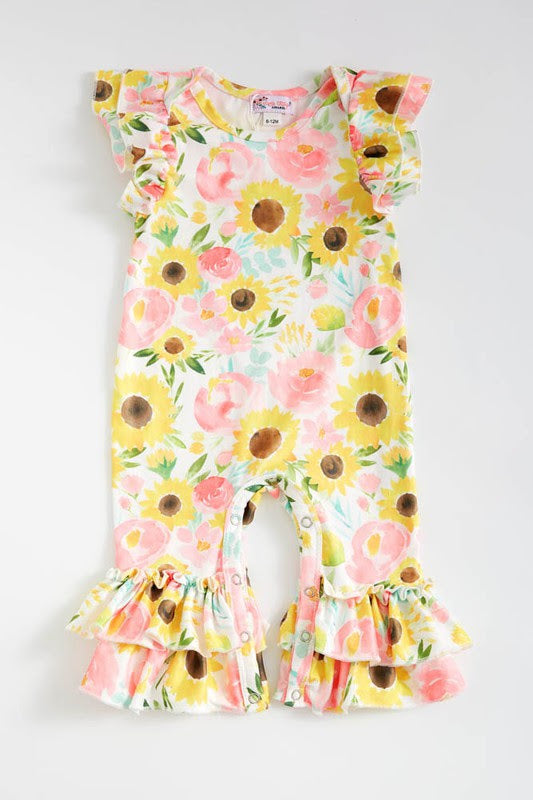 Watercolor Sunflower Romper by Clover Cottage