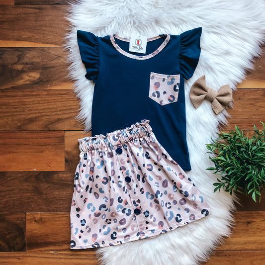 Khaki Leopard Skirt Set by Wellie Kate