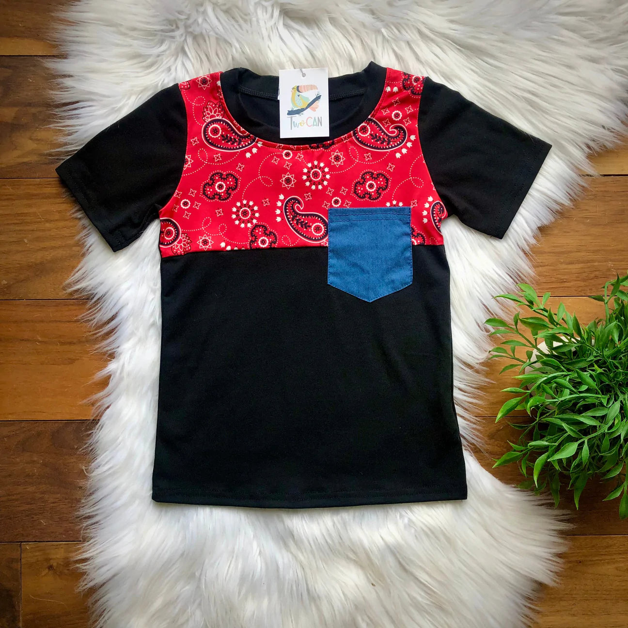 Red Bandana Denim Pocket Tee by TwoCan