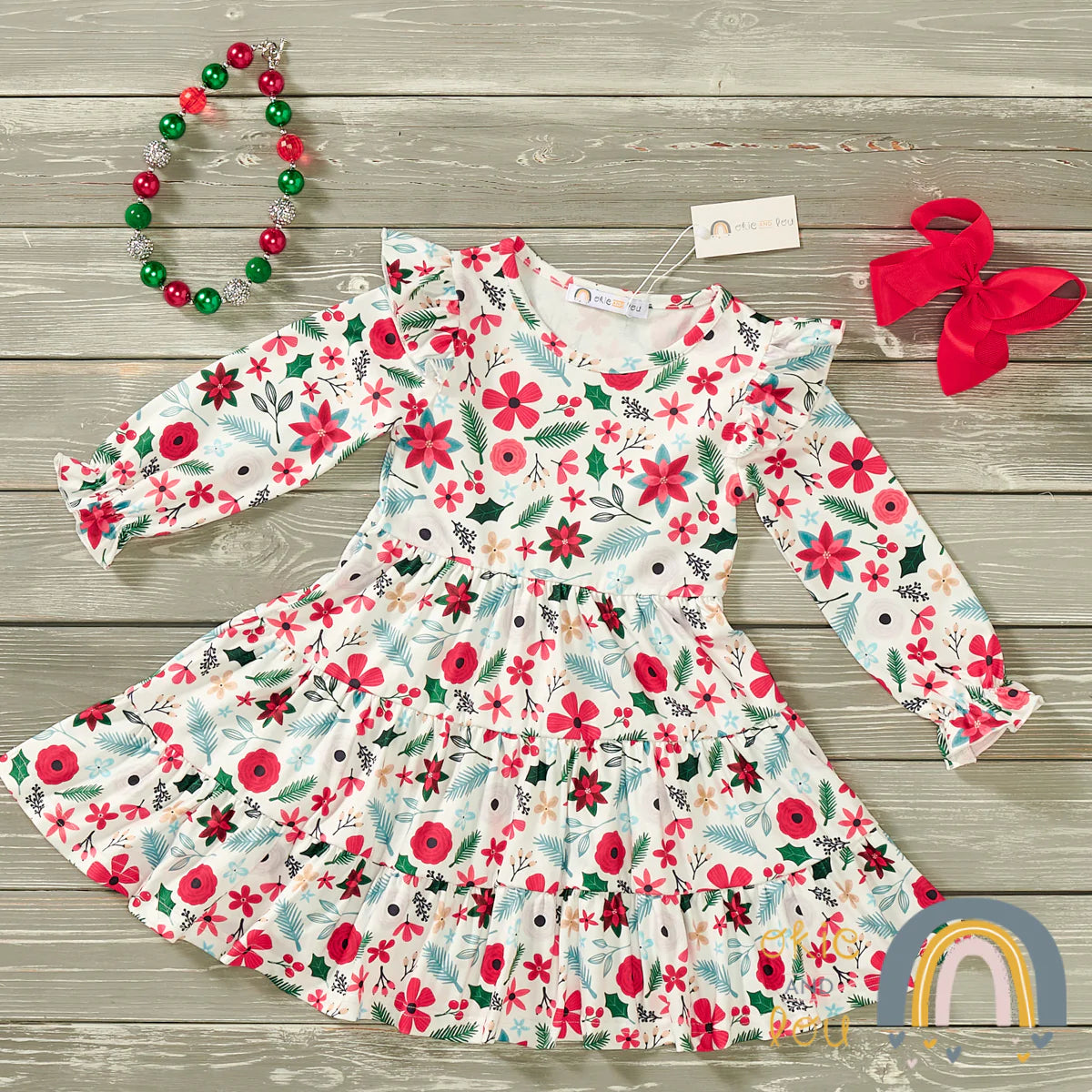 Pre-Order Happy Poinsettia Girls Dress by Okie & Lou