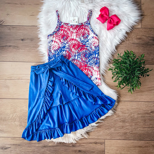 Pre-Order Tie Dye Americana Open Skirt Set by TwoCan