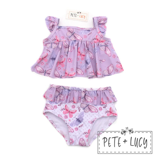 Lilac Butterflies Two Piece Swim (Short Sleeve) by Pete + Lucy