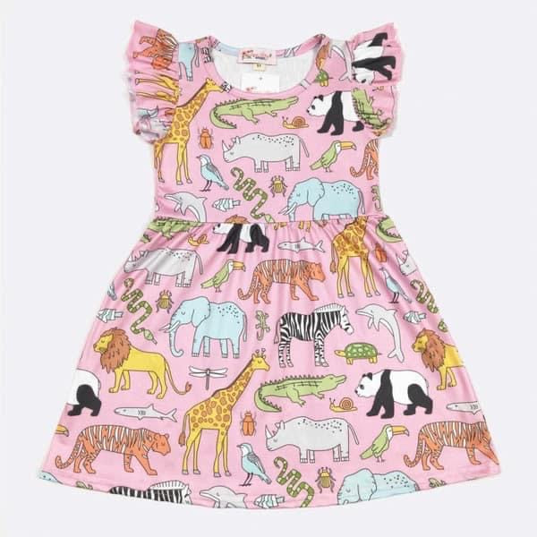 Pink Zoo Girls Dress by Clover Cottage