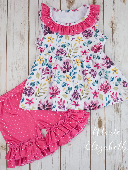 Watercolor Floral & Polka Dot 2-Piece Set by Marie Elizabeth