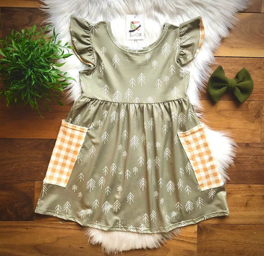 Green Trees & Gingham Dress by TwoCan