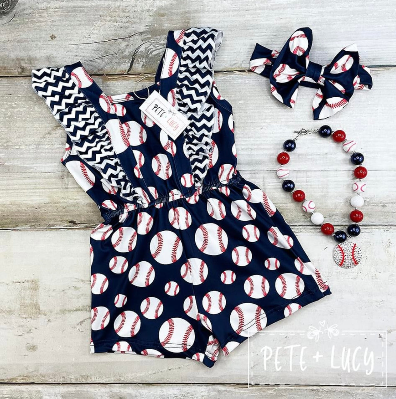 Batter Up Girls Romper by Pete + Lucy