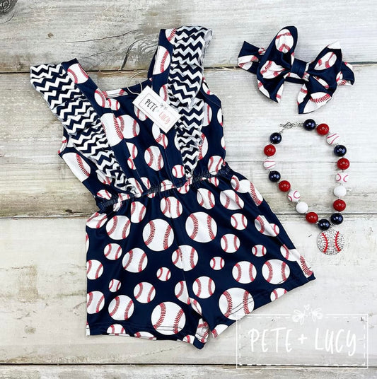 Batter Up Girls Romper by Pete + Lucy