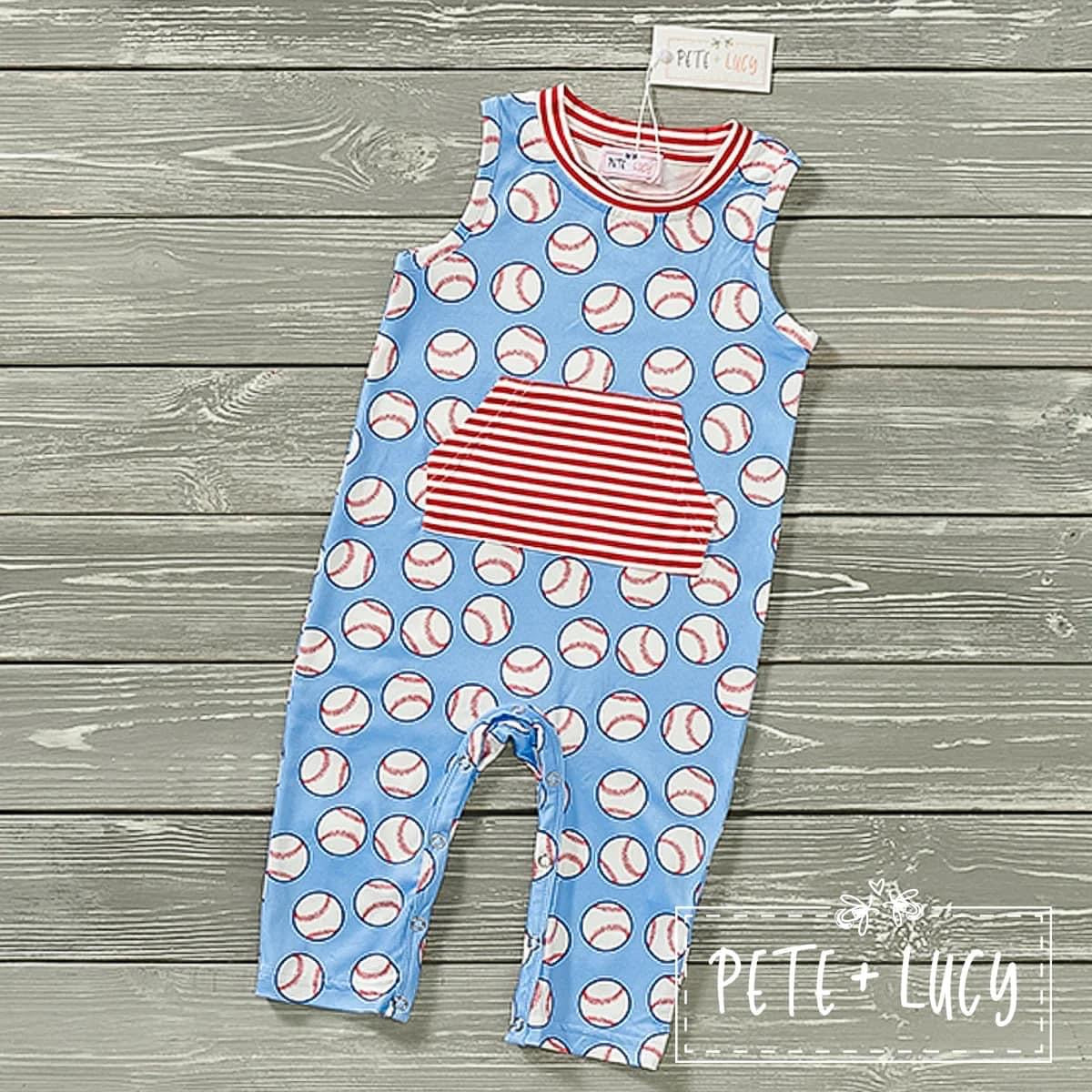 Pre-Order Batter, Batter, Swing Boys Infant Romper By Pete + Lucy