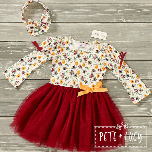 All Things Tulle-Burgundy Bees Tulle Dress by Pete + Lucy