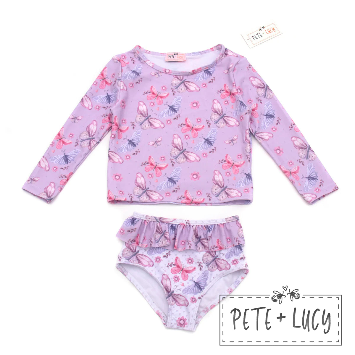 Lilac Butterflies- Two Piece Swim (Rashguard)