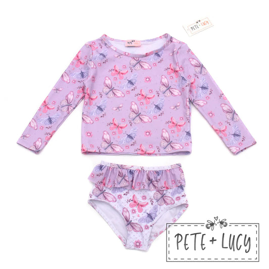 Lilac Butterflies- Two Piece Swim (Rashguard)