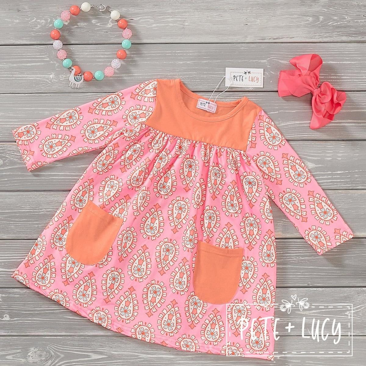 Peach Paisley Dress by Pete + Lucy