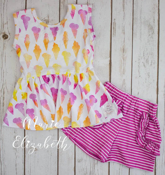 Watercolor Ice Cream Peplum Short Set by Marie Elizabeth