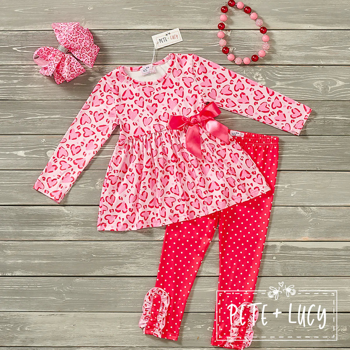 Pre-Order Lovely Leopard Valentines Girl 2-Piece Pants Set (Long Sleeve) by Pete + Lucy