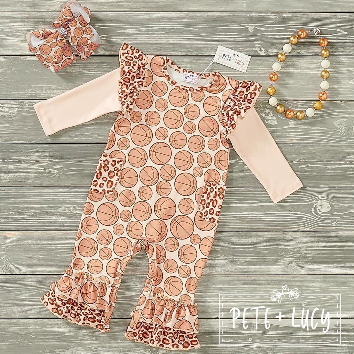 Pre-Order Basketball Safari-Girls Romper-Long Sleeve by Pete + Lucy