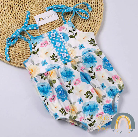 Pre-Order Blue Roses Infant Romper by Okie & Lou