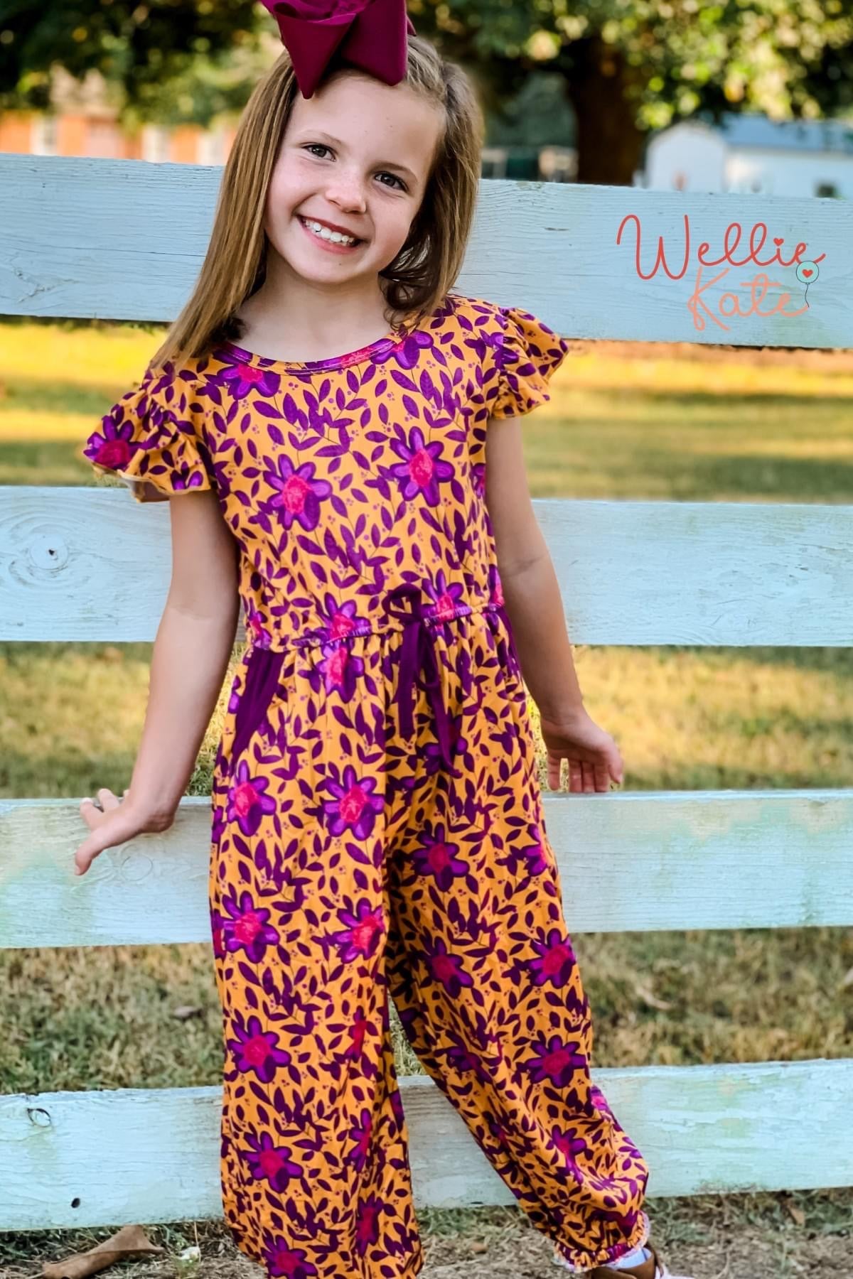 Autumn Floral V-Back Romper by Wellie Kate