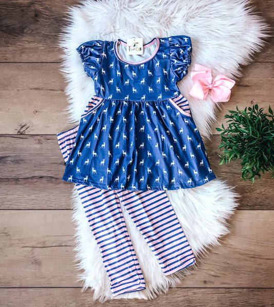 Navy Deer Pants Set by TwoCan
