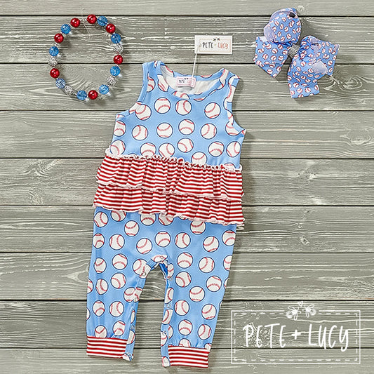 Pre-Order Batter, Batter, Swing Girls Infant Romper By Pete + Lucy