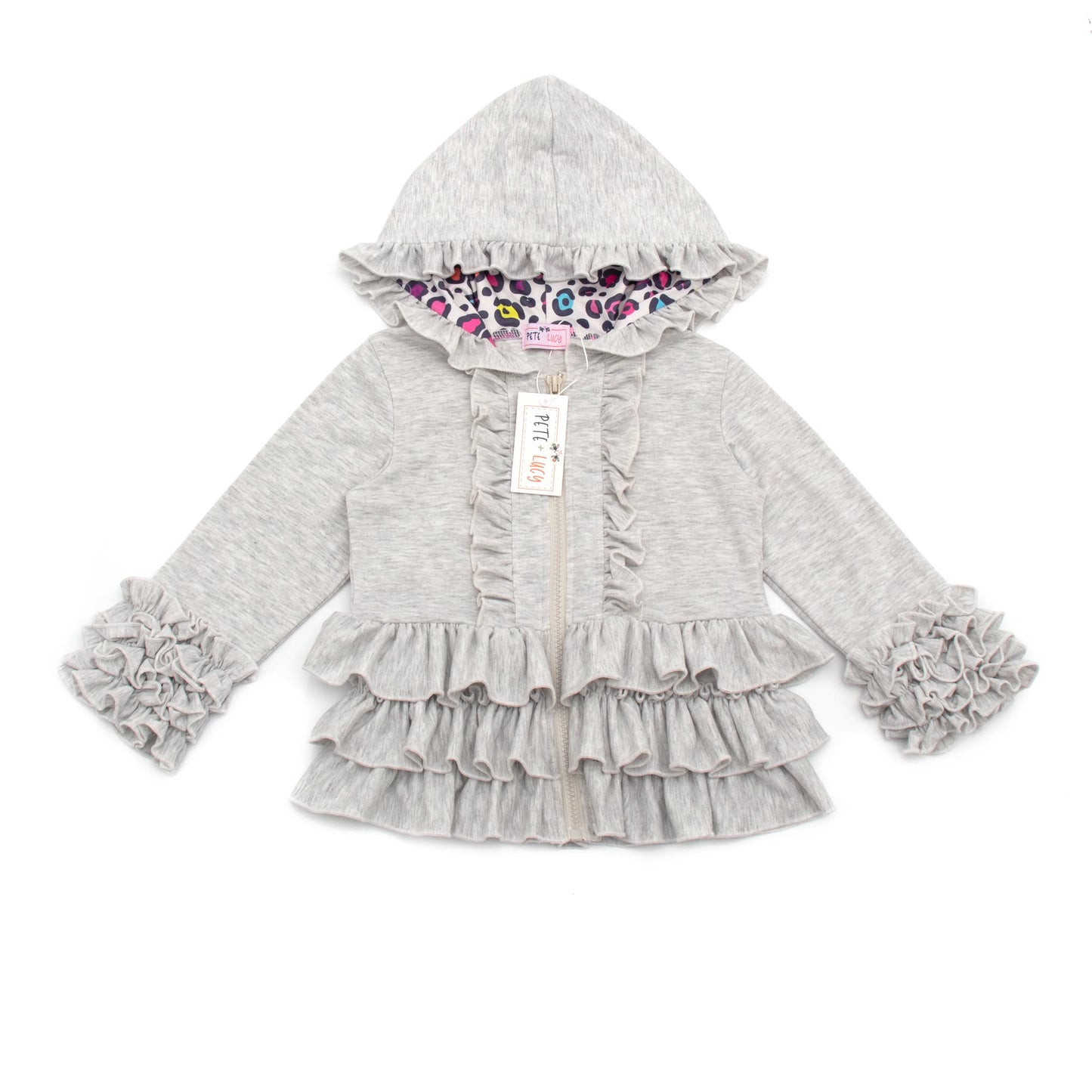 Grey Ruffle Hoodie by Pete + Lucy