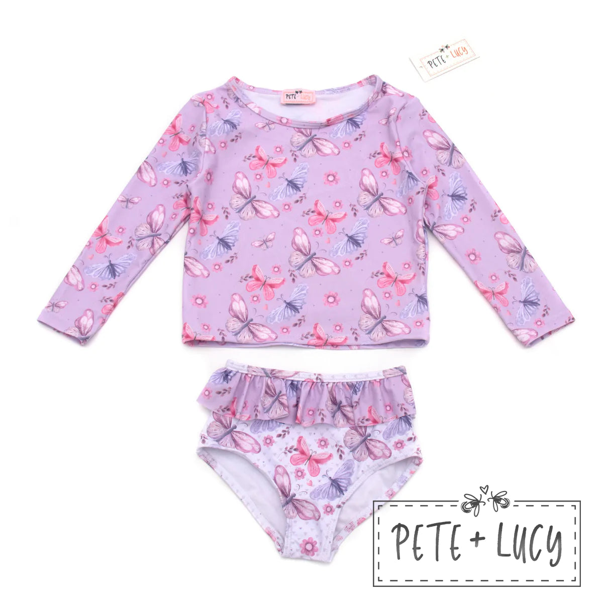 Lilac Butterfly- 2 Piece Swim (Rash Guard) by Pete + Lucy
