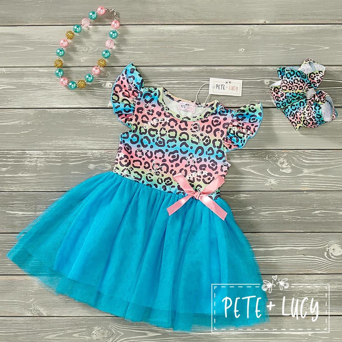 Bright Leopard Cheer Short Sleeve Tulle Dress by Pete + Lucy
