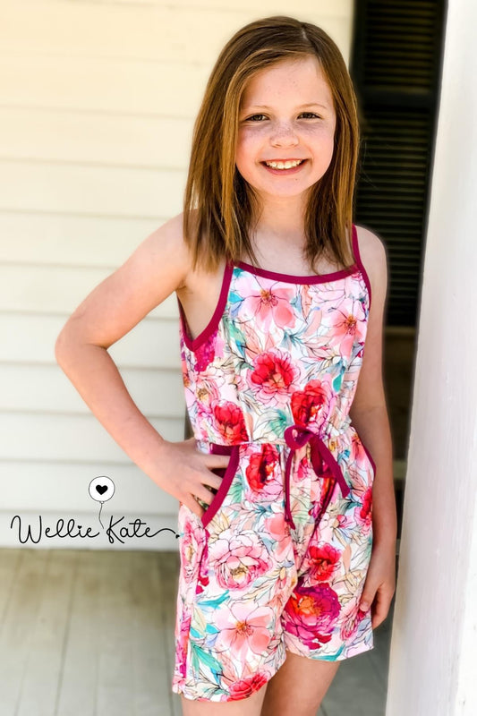 Watercolor Rose Shorts Romper by Wellie Kate
