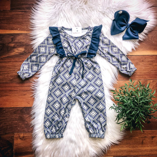 Navy Boho Diamonds Infant Romper by Wellie Kate