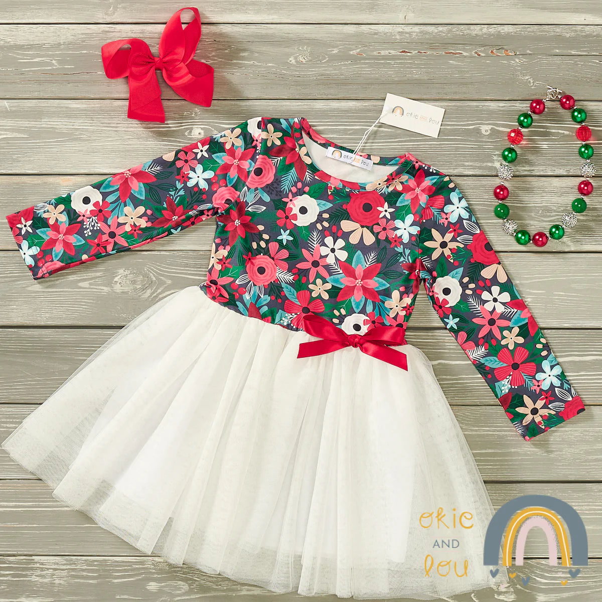 Pre-Order Happy Poinsettia Tull Dress by Okie & Lou