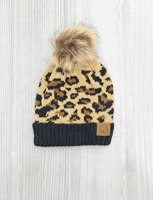 Leopard Pom Beanie Hat by Clover Cottage