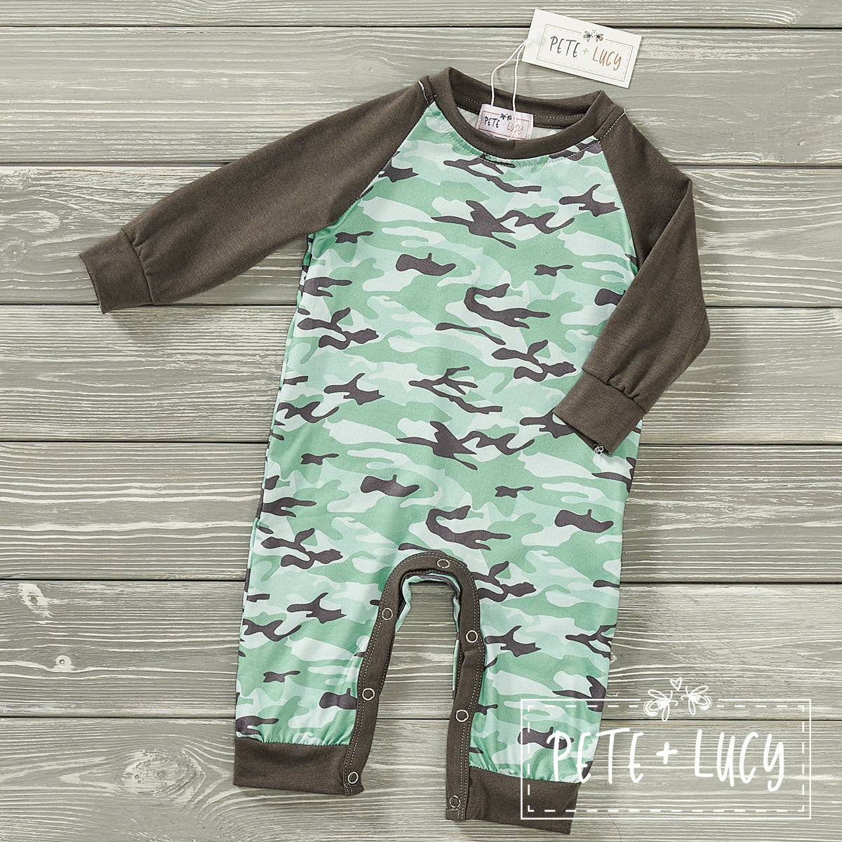 Grey Camo Infant Romper by Pete + Lucy