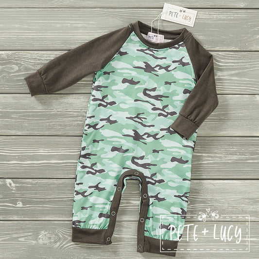 Grey Camo Infant Romper by Pete + Lucy