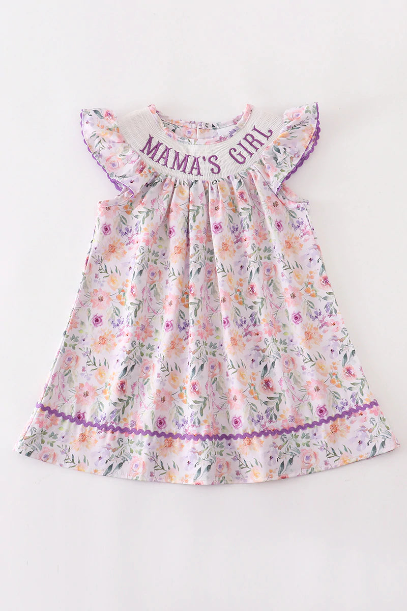 Purple Floral Smocked “Mamas Girl” Dress