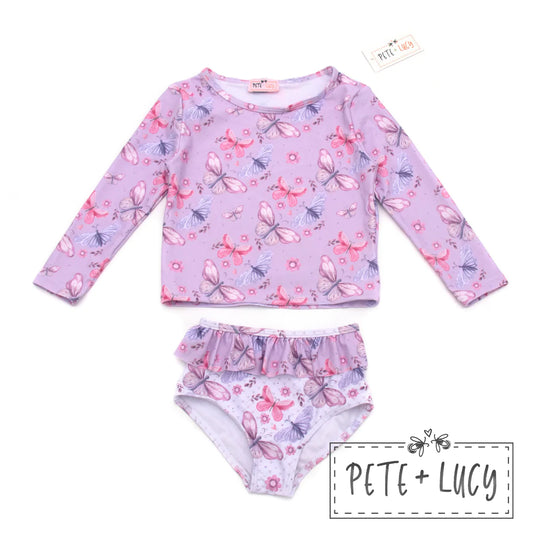 Lilac Butterflies- 2 Piece Swim (rash guard) by Pete + Lucy