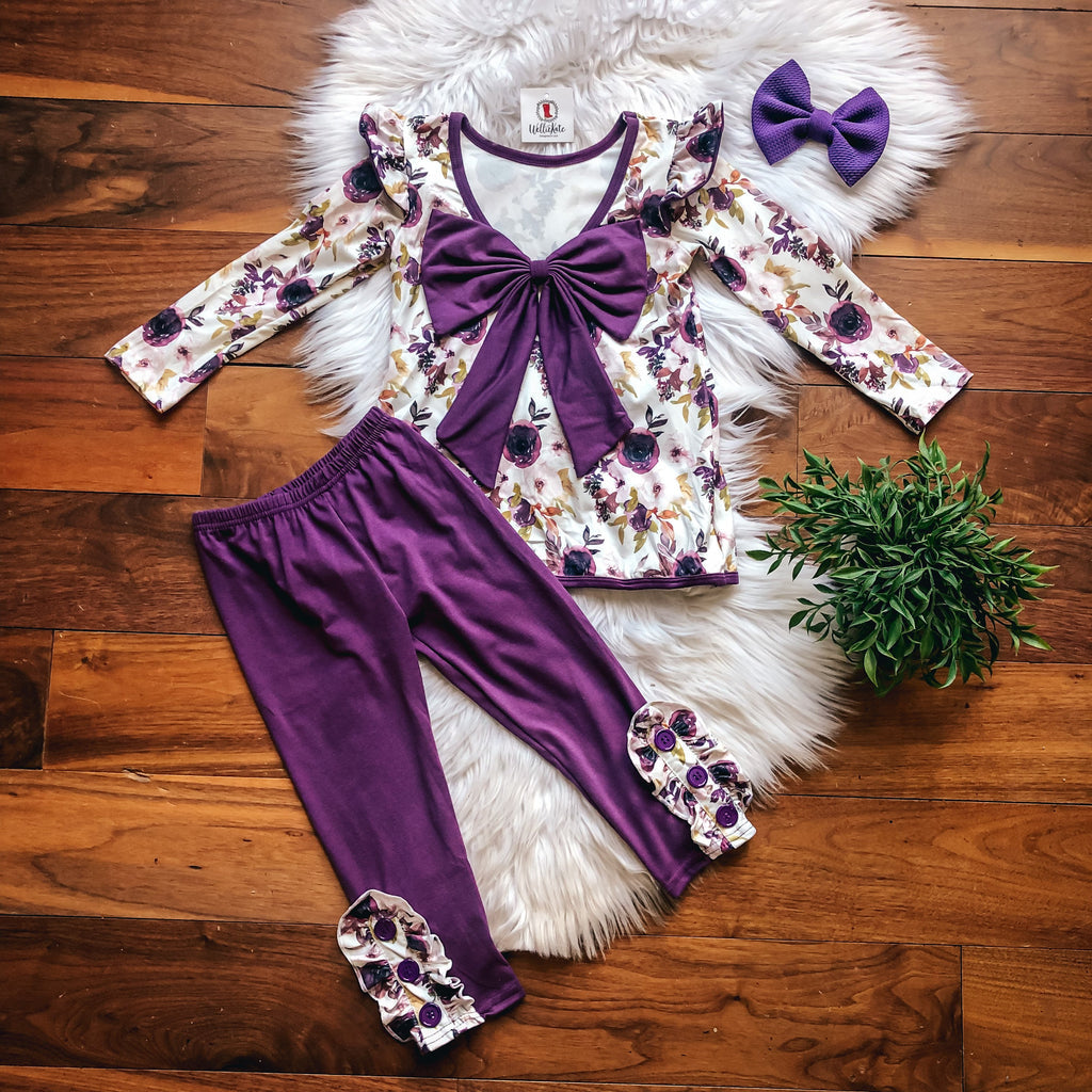 Perfectly Plum Bow Back Pants Set by Wellie Kate