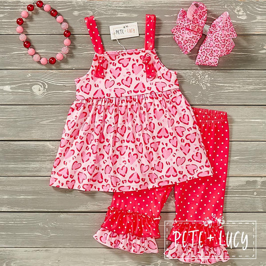 Pre-Order Lovely Leopard Valentines Girl 2-Piece Capri Set- Short Sleeve by Pete + Lucy