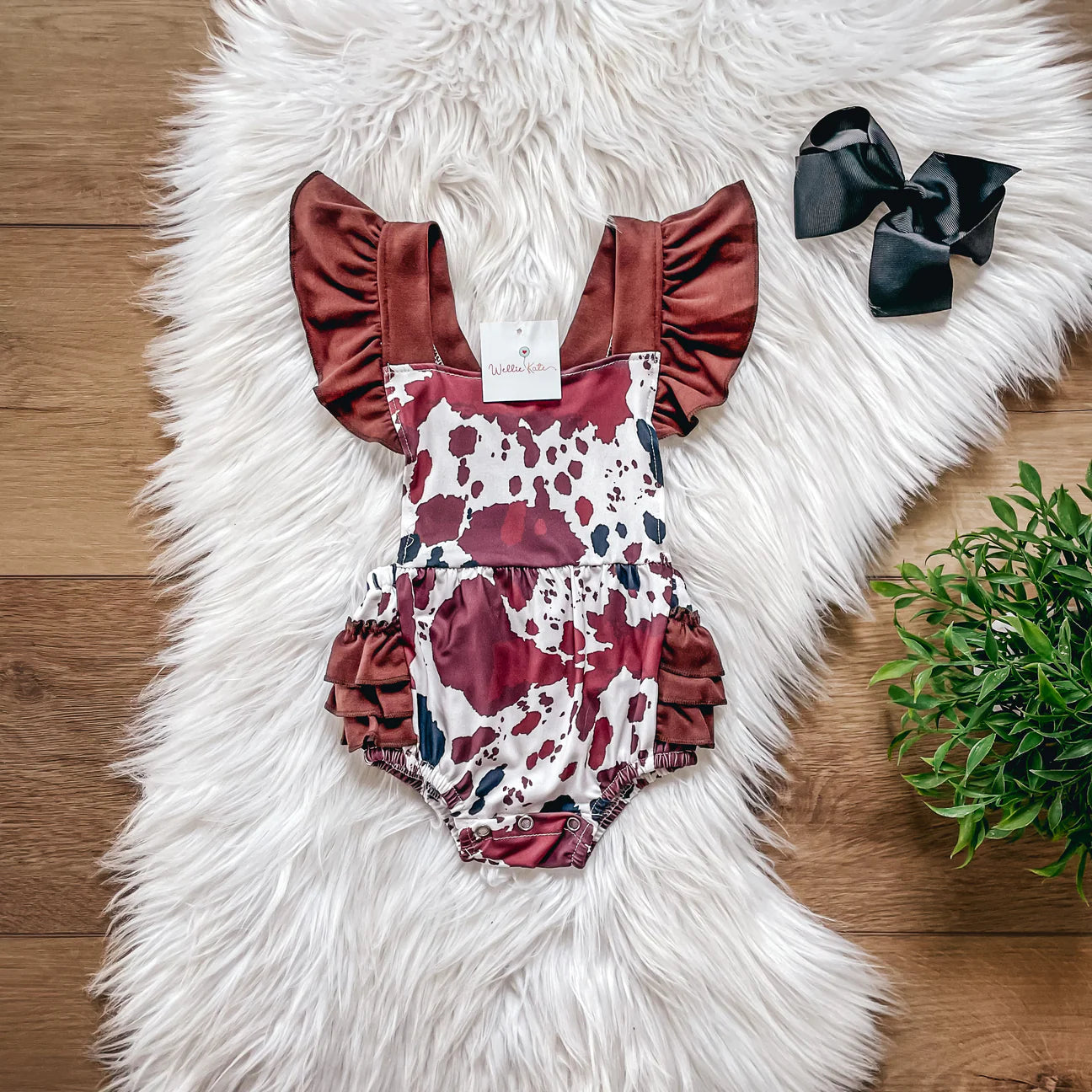 Brown Cow Bubble Romper by Wellie Kate