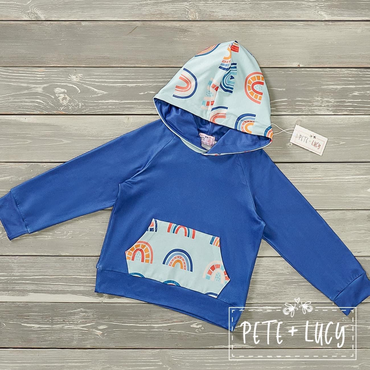 Rainbow with Clouds boys Hooded Shirt by Pete + Lucy