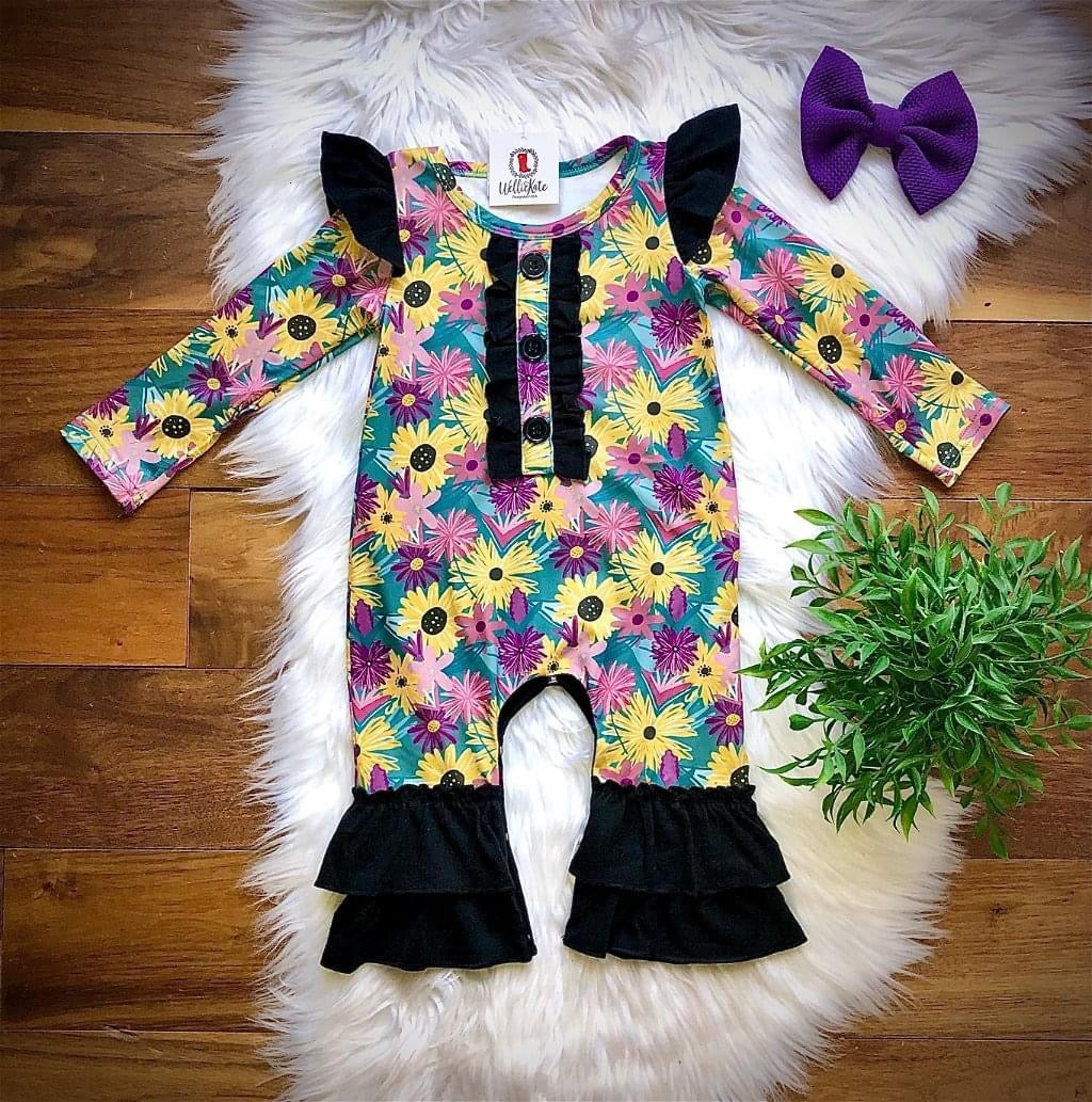 Sunflower & Daisies Romper by Wellie Kate