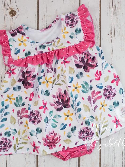 Watercolor Floral & Polka Dot Bodysuit Dress