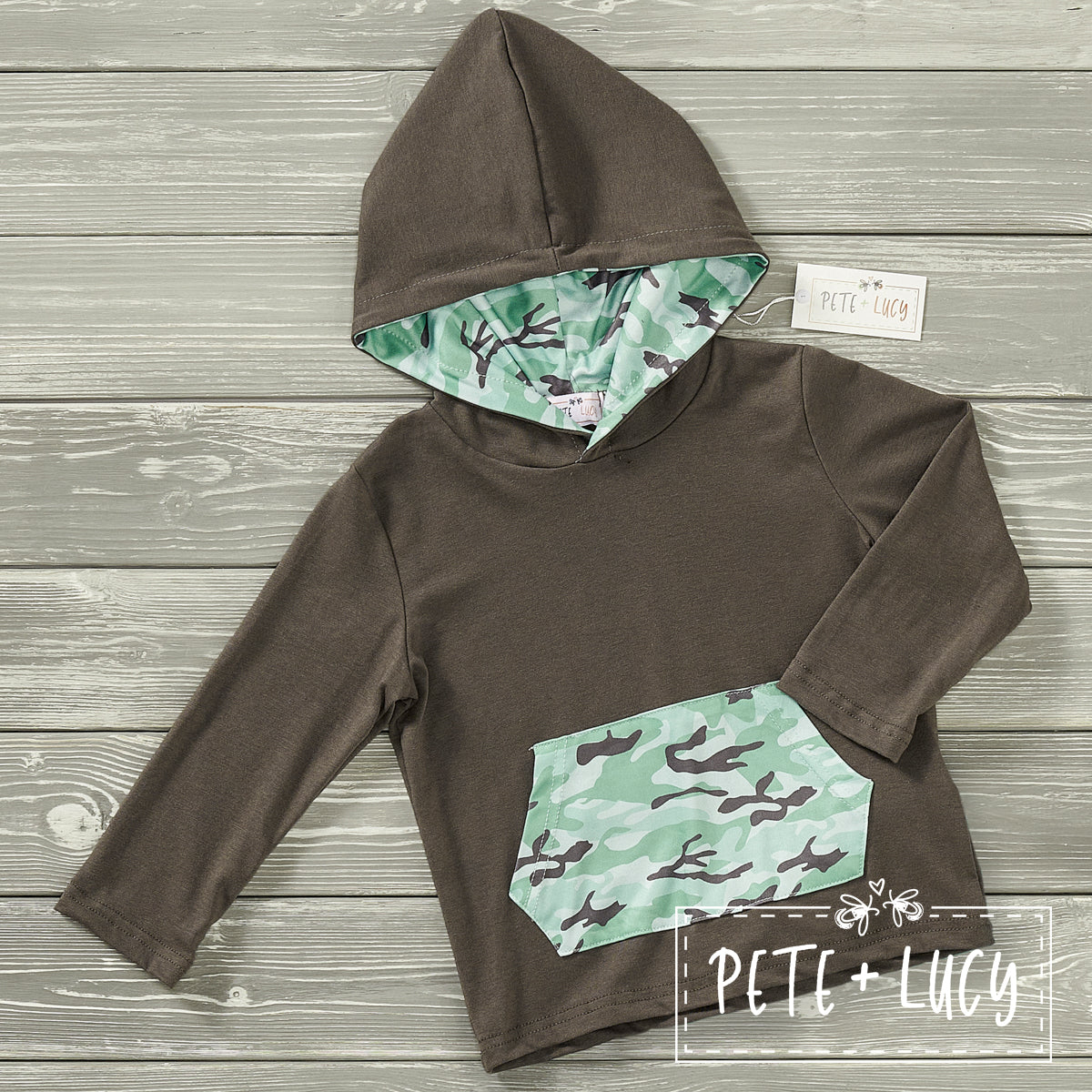 Grey Camo Hoodie by Pete + Lucy