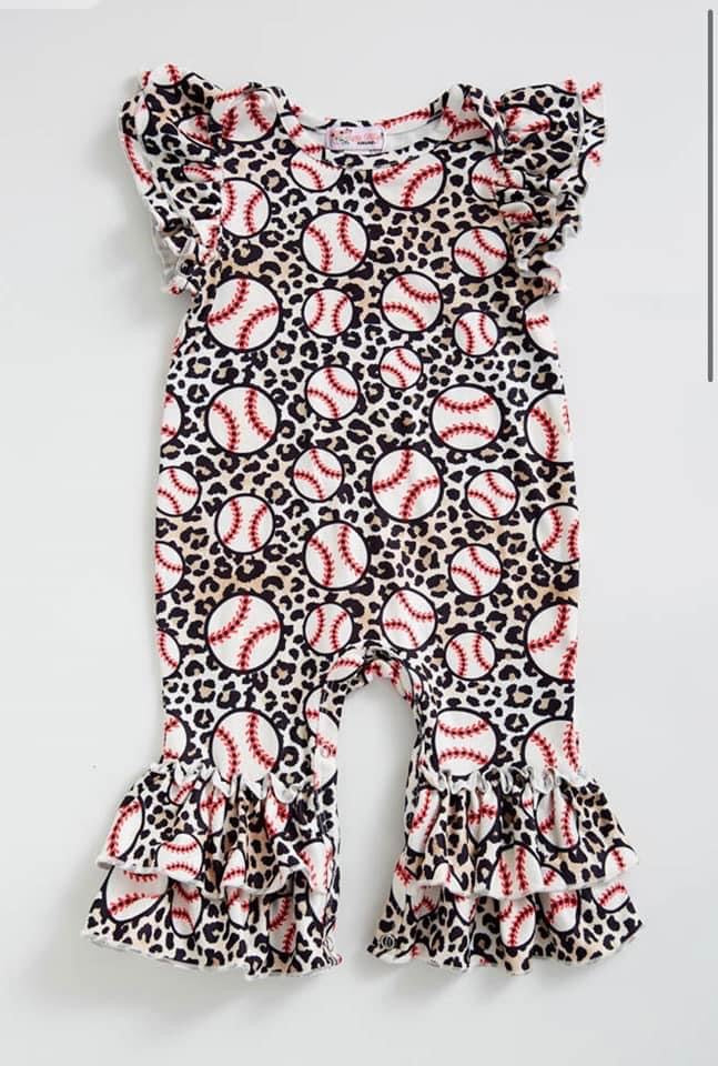 Baseball Leopard Baby Romper By Clover Cottage