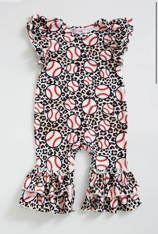 Baseball Leopard Baby Romper By Clover Cottage